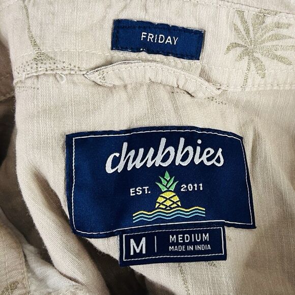 Chubbies Medium Friday Hawaiian Aloha Shirt Beige Floral Palm Trees Cotton Blend - Picture 3 of 4